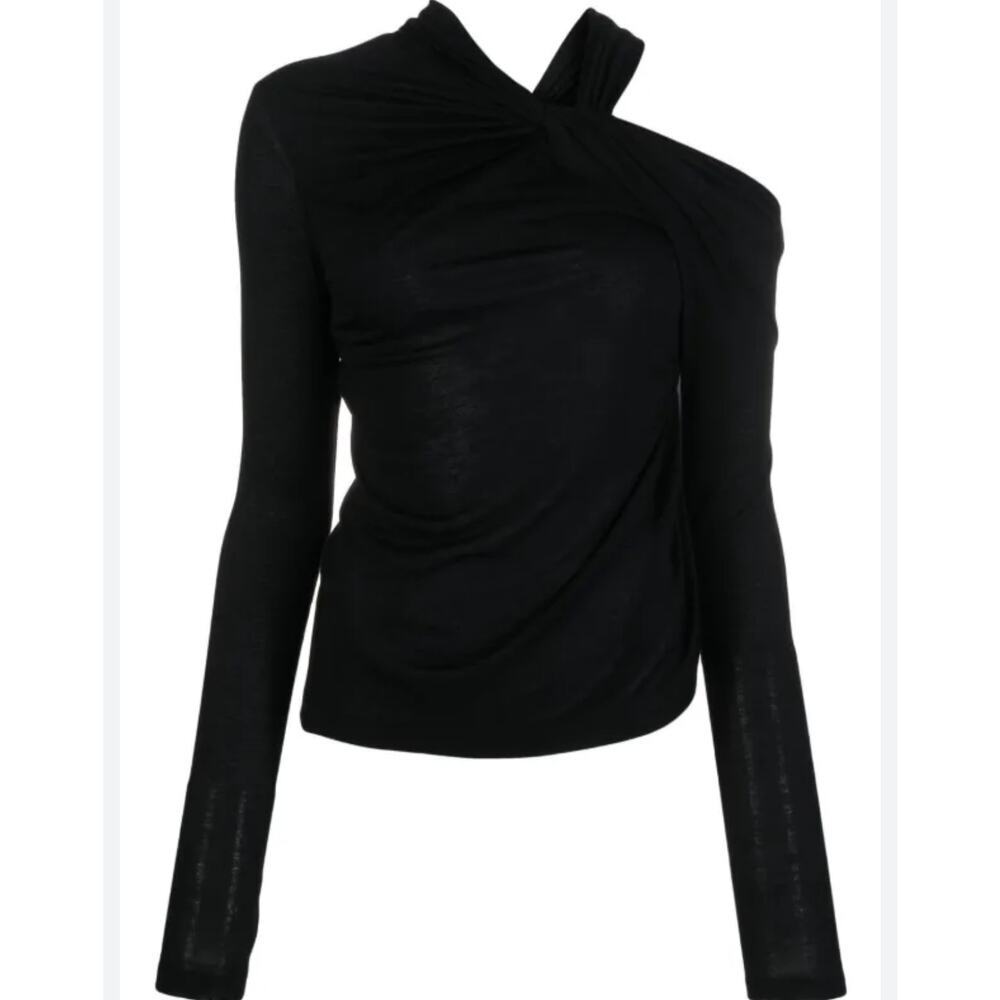 Helmut Lang Black Draped Long Sleeve Top